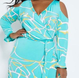 Wrap around cold shoulder dress